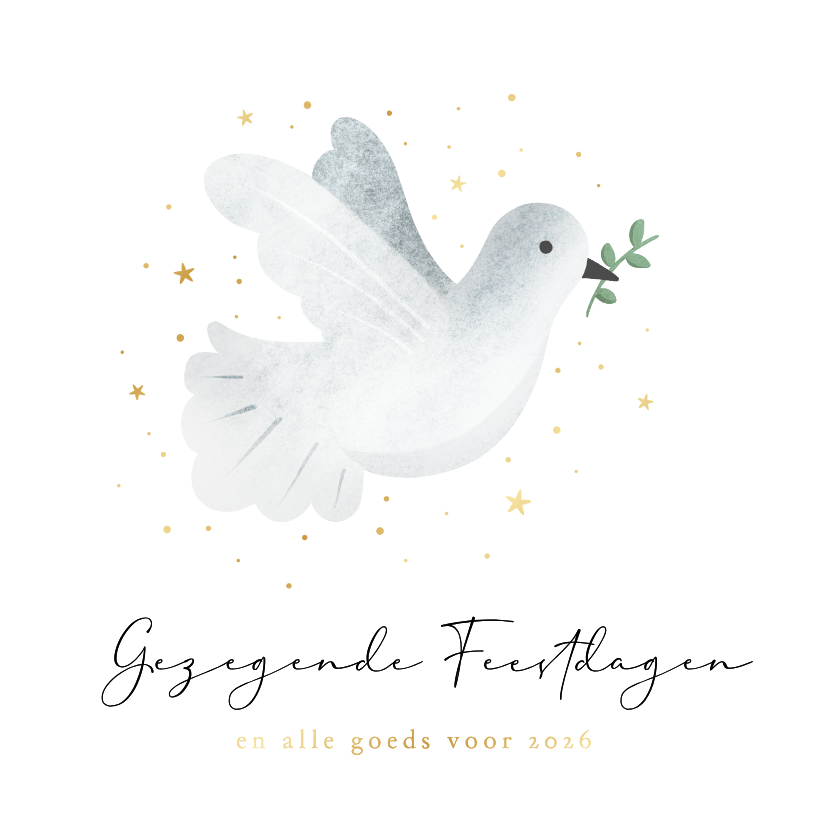 Kerstkaarten - Christelijke kerstkaart met vredesduif en goudfolie sterren