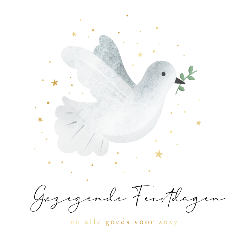 Christelijke kerstkaart met vredesduif en goudfolie sterren - Kerstkaarten Kerstkaarten - Christelijke kerstkaart met vredesduif en goudfolie sterren