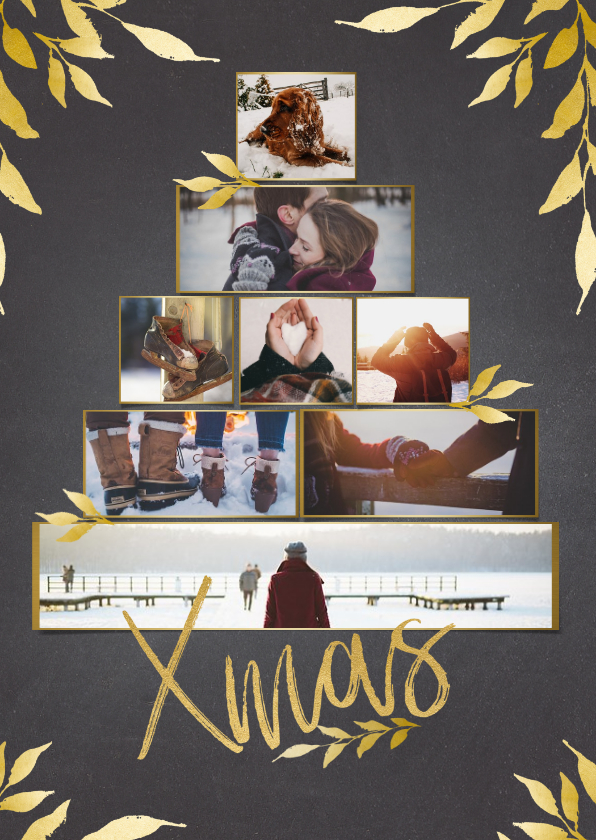 Collage kerstboom krijtbord rechthoekig voor 8 foto's - Kerstkaarten Kerstkaarten - Collage kerstboom krijtbord rechthoekig voor 8 foto's