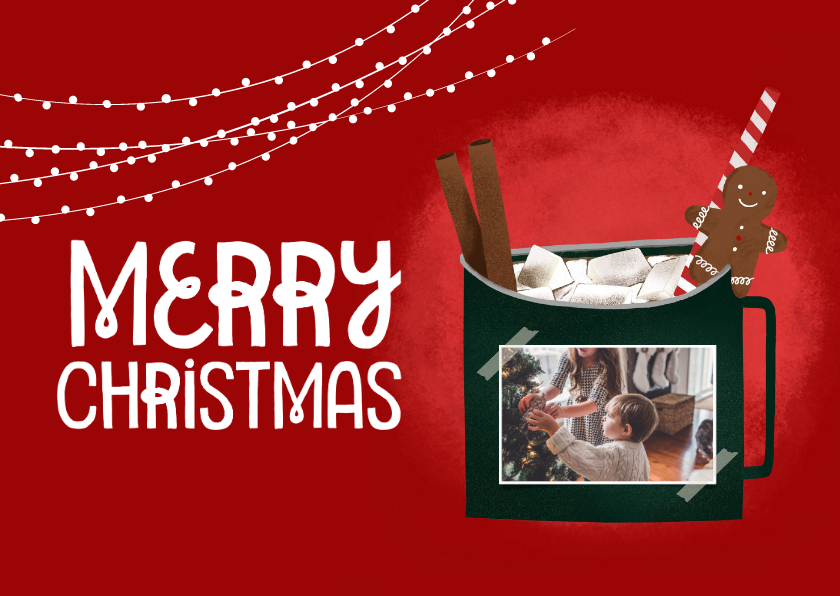 Cozy kerstkaart met foto en illustratie - Kerstkaarten Kerstkaarten - Cozy kerstkaart met foto en illustratie