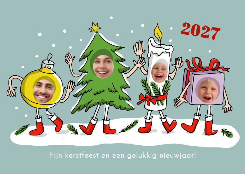 Kerstkaarten - Dansende kerstbal kerstboom kaars kerstcadeau met foto's
