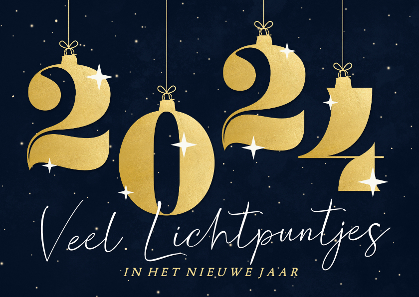 Donkere kerstkaart met 2023 in kerstballen lichtpuntjes - Kerstkaarten Kerstkaarten - Donkere kerstkaart met 2023 in kerstballen lichtpuntjes