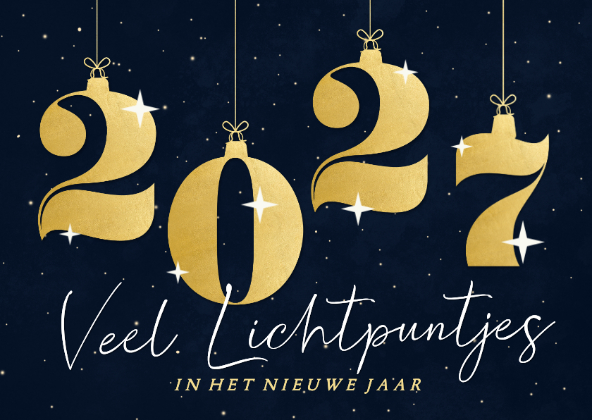 Donkere kerstkaart met 2027 in kerstballen lichtpuntjes - Kerstkaarten Kerstkaarten - Donkere kerstkaart met 2027 in kerstballen lichtpuntjes