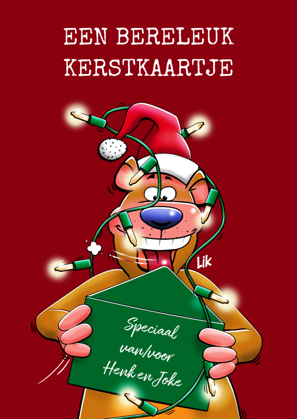 Een bere-leuke kerstkaart beer met kerstverlichting - Kerstkaarten Kerstkaarten - Een bere-leuke kerstkaart beer met kerstverlichting