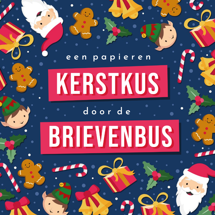 Een kerstkus door de brievenbus met kerstfiguurtjes - Kerstkaarten Kerstkaarten - Een kerstkus door de brievenbus met kerstfiguurtjes