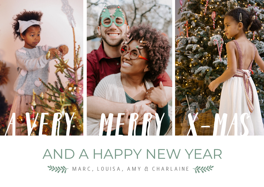Eenvoudige fotocollage kerstkaart met 3 eigen foto's - Kerstkaarten Kerstkaarten - Eenvoudige fotocollage kerstkaart met 3 eigen foto's