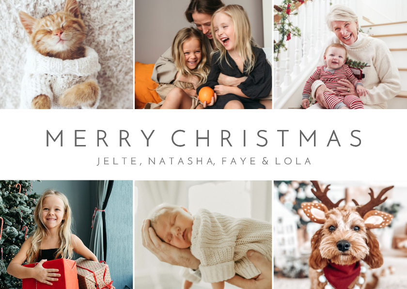 Eenvoudige witte fotocollage kerstkaart met 6 eigen foto's - Kerstkaarten Kerstkaarten - Eenvoudige witte fotocollage kerstkaart met 6 eigen foto's