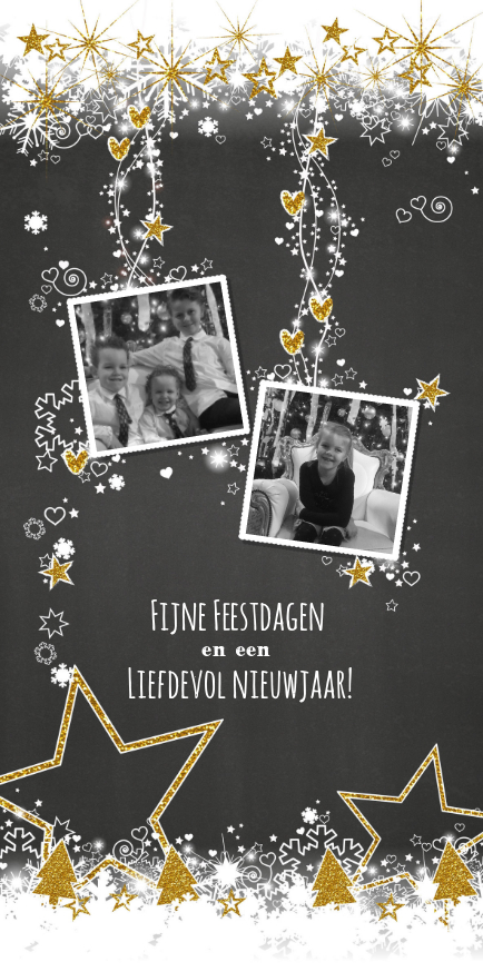 Feestelijke foto kerstkaart sneeuw en sterren - Kerstkaarten Kerstkaarten - Feestelijke foto kerstkaart sneeuw en sterren