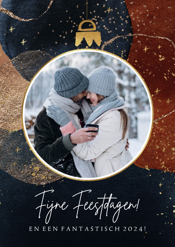 Feestelijke kerstkaart watercolour elementen goudlook foto - Kerstkaarten Kerstkaarten - Feestelijke kerstkaart watercolour elementen goudlook foto