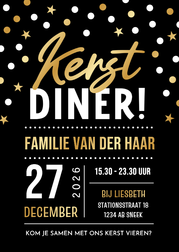 Feestelijke uitnodiging familie kerstdiner confetti - Kerstkaarten Kerstkaarten - Feestelijke uitnodiging familie kerstdiner confetti