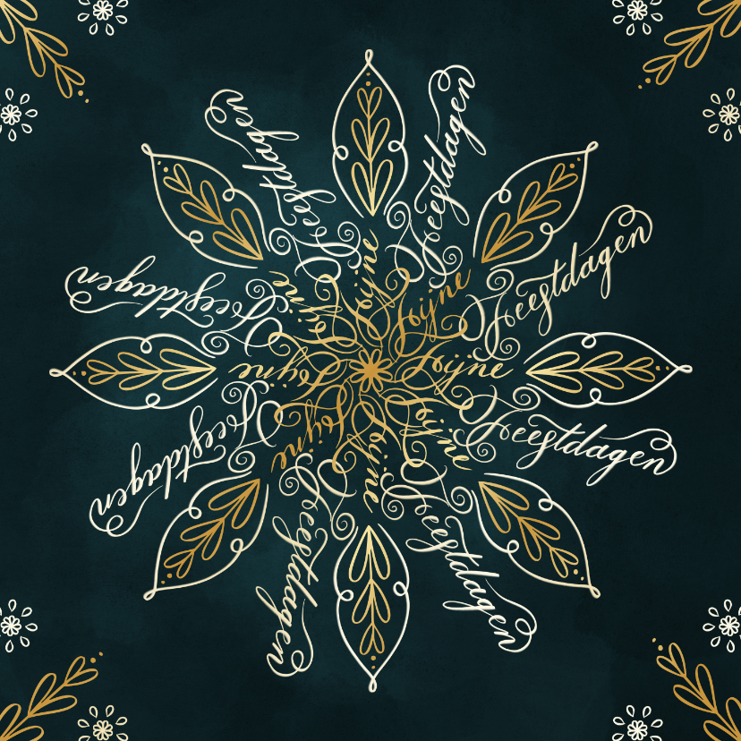 Kerstkaarten - Fijne Feestdagen sneeuwvlok typografie met goudfolie