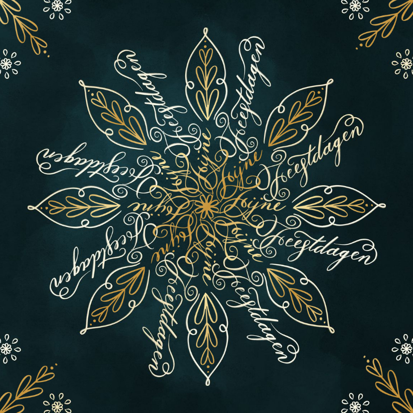 Fijne Feestdagen sneeuwvlok typografie met goudfolie - Kerstkaarten Kerstkaarten - Fijne Feestdagen sneeuwvlok typografie met goudfolie