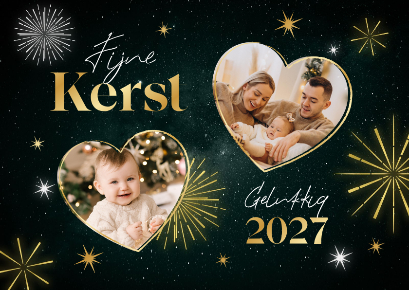 Kerstkaarten - Fijne kerst gelukkig 2027 kerstkaart vuurwerk sterren foto's