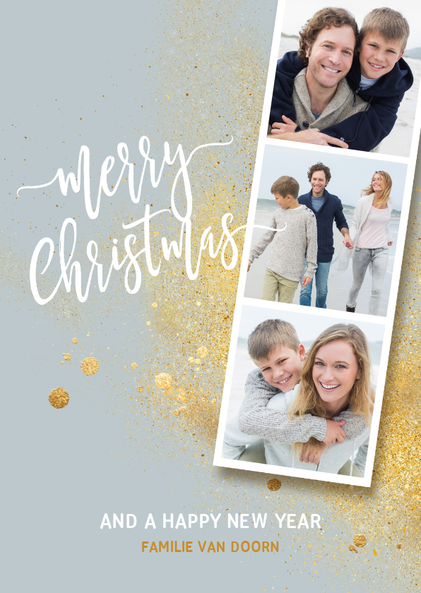 Foto collage kerstkaart strip goud splash - Kerstkaarten Kerstkaarten - Foto collage kerstkaart strip goud splash