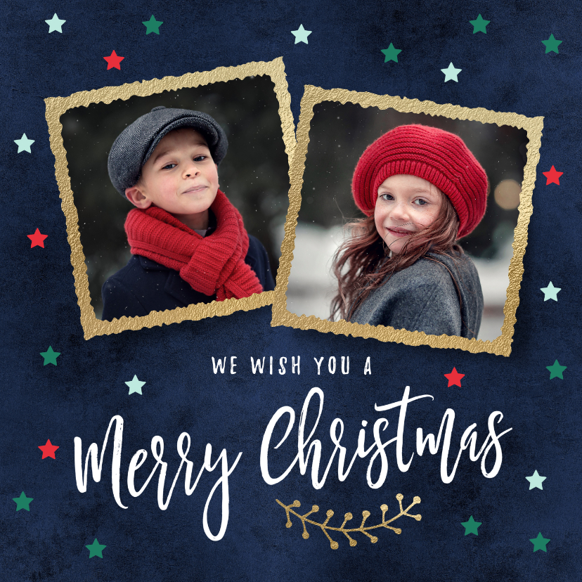 Foto kerstkaart gouden kaders twee fotos - Kerstkaarten Kerstkaarten - Foto kerstkaart gouden kaders twee fotos