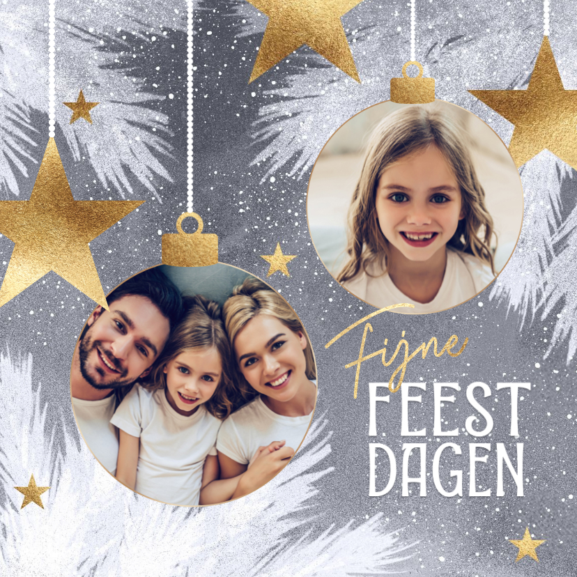 Foto kerstkaart kerstballen sneeuw kerst takken - Kerstkaarten Kerstkaarten - Foto kerstkaart kerstballen sneeuw kerst takken
