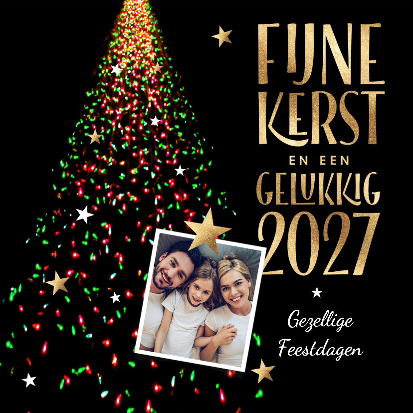 Foto kerstkaart kerstboom lichtjes rood en groen 2027 foto - Kerstkaarten Kerstkaarten - Foto kerstkaart kerstboom lichtjes rood en groen 2027 foto