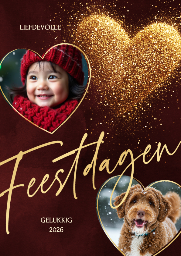 Foto kerstkaart met sprankelend hart van glitters - Kerstkaarten Kerstkaarten - Foto kerstkaart met sprankelend hart van glitters