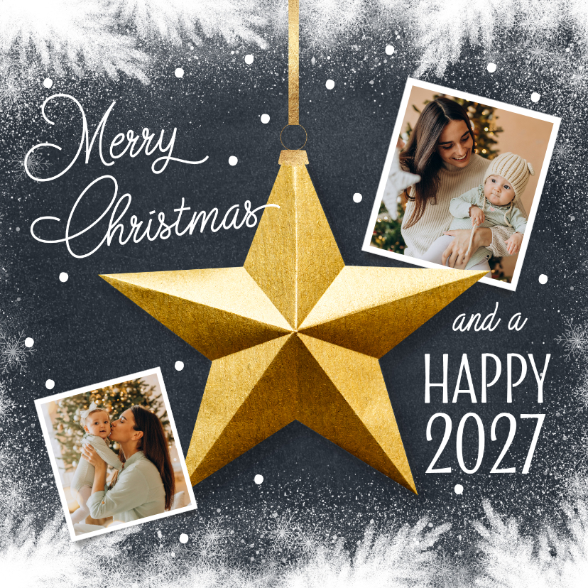 Foto kerstkaart ster goud zwart 2027 hip - Kerstkaarten Kerstkaarten - Foto kerstkaart ster goud zwart 2027 hip