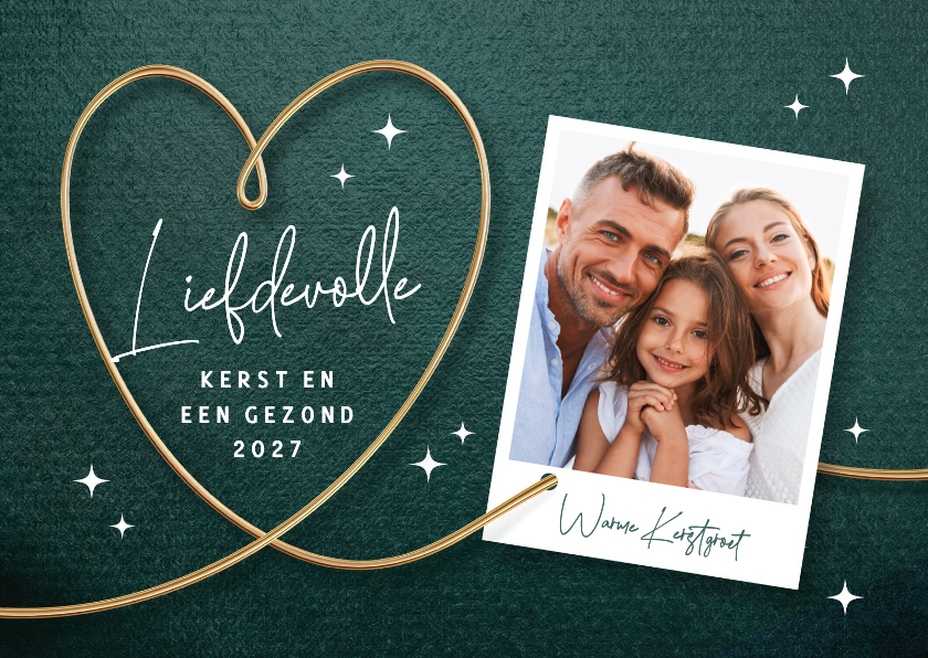 Kerstkaarten - Foto kerstkaart stijlvol hart met fotokader
