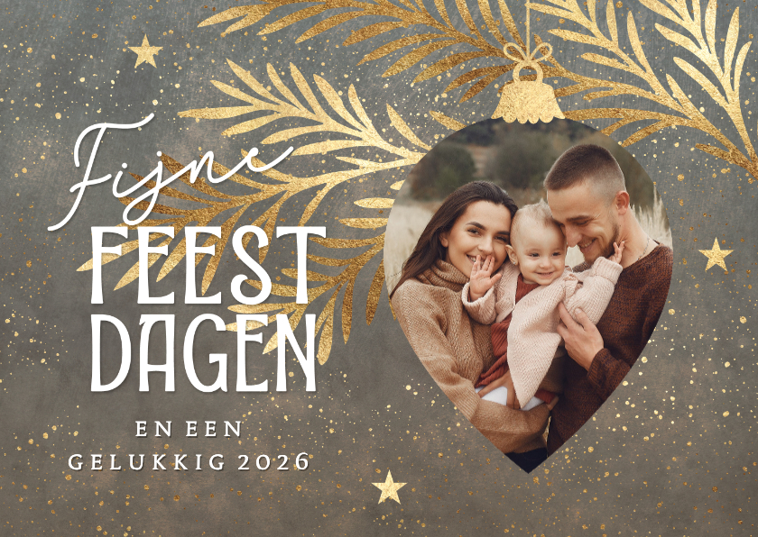 Foto kerstkaartje sjieke kerstbal taupe 2026 - Kerstkaarten Kerstkaarten - Foto kerstkaartje sjieke kerstbal taupe 2026