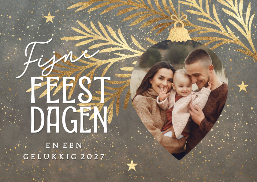 Foto kerstkaartje sjieke kerstbal taupe 2027 - Kerstkaarten Kerstkaarten - Foto kerstkaartje sjieke kerstbal taupe 2027