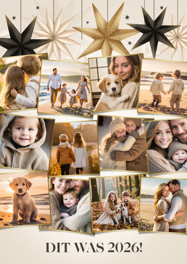 Fotocollage kerstkaart terugblik kerststerren en 12 foto's - Kerstkaarten Kerstkaarten - Fotocollage kerstkaart terugblik kerststerren en 12 foto's