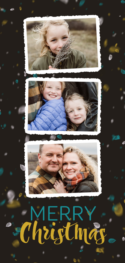 Fotocollage met sneeuw en trendkleuren kerstkaart - Kerstkaarten Kerstkaarten - Fotocollage met sneeuw en trendkleuren kerstkaart
