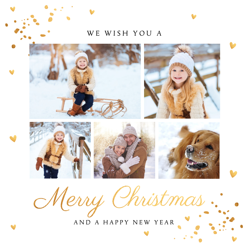 Fotocollage wit goud confetti kerstkaart - Kerstkaarten Kerstkaarten - Fotocollage wit goud confetti kerstkaart