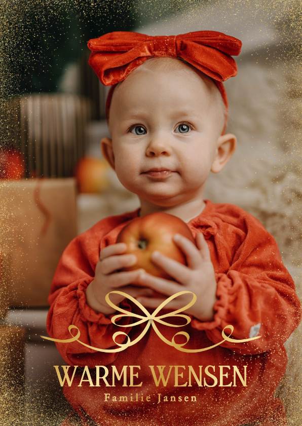 Fotokaart kerst met grote gouden strik - Kerstkaarten Kerstkaarten - Fotokaart kerst met grote gouden strik