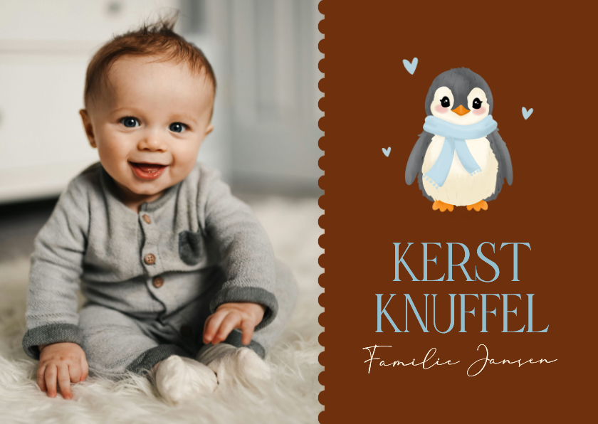 Fotokaartje kerst met schattige baby pinguïn hartje - Kerstkaarten Kerstkaarten - Fotokaartje kerst met schattige baby pinguïn hartje