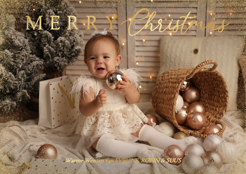 Kerstkaarten - Fotokaartje voor kerst met goudfolie merry christmas
