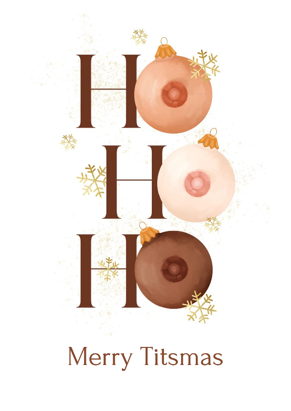 Foute kerstkaart ho ho ho tieten tits sneeuw goud - Kerstkaarten Kerstkaarten - Foute kerstkaart ho ho ho tieten tits sneeuw goud