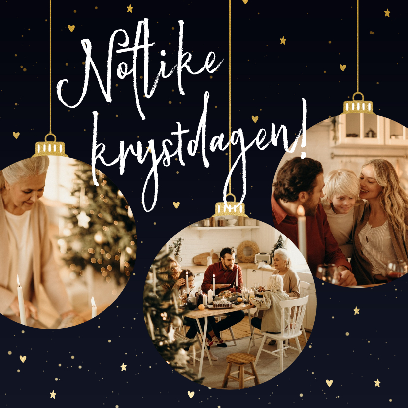 Fries kerstkaartje noflike krystdagen met drie kerstballen - Kerstkaarten Kerstkaarten - Fries kerstkaartje noflike krystdagen met drie kerstballen