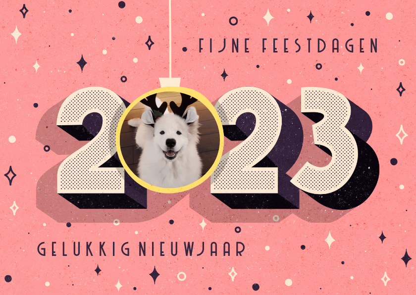 Funky kerstkaart 2022 retro met foto in kerstbal - Kerstkaarten Kerstkaarten - Funky kerstkaart 2022 retro met foto in kerstbal