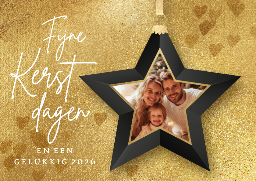 Gouden kerstkaart hippe foto kerstbal - Kerstkaarten Kerstkaarten - Gouden kerstkaart hippe foto kerstbal