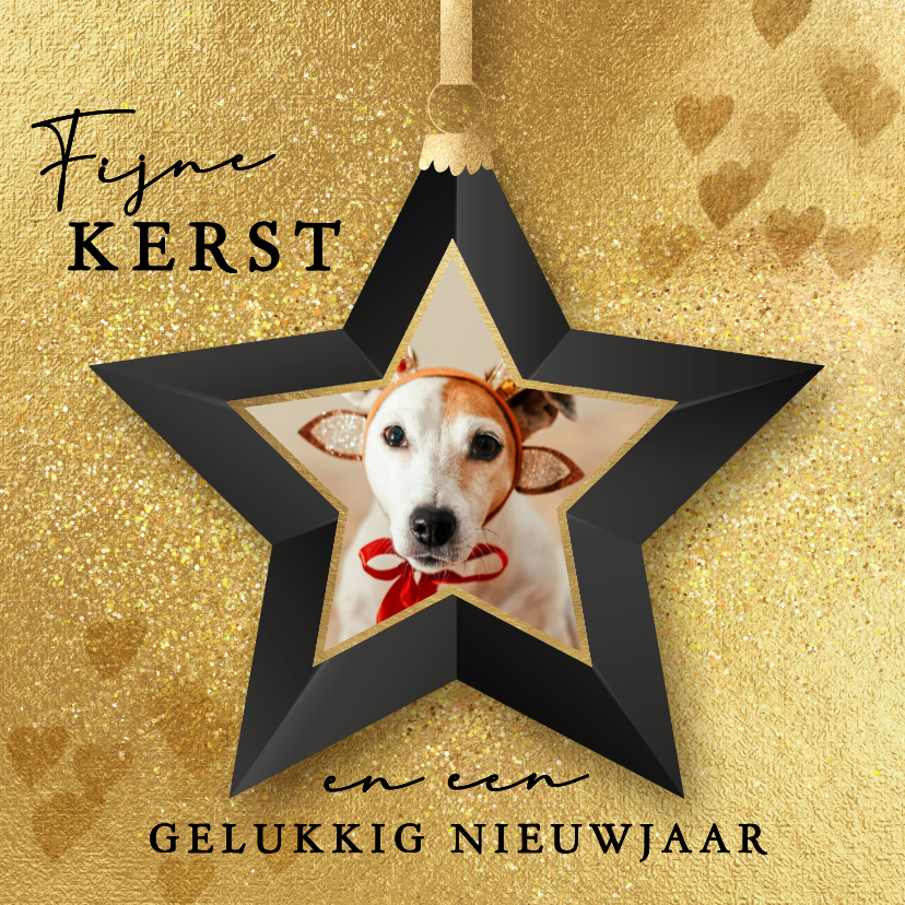Kerstkaarten - Gouden kerstkaart met foto kerst ster