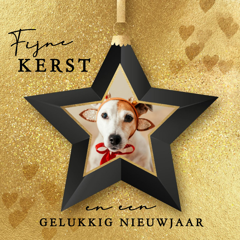 Gouden kerstkaart met foto kerst ster - Kerstkaarten Kerstkaarten - Gouden kerstkaart met foto kerst ster