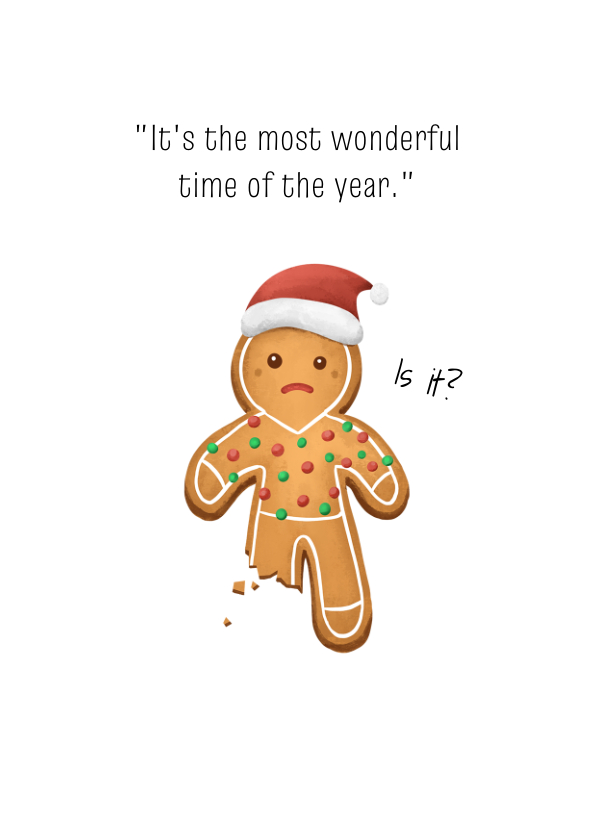 Kerstkaarten - Grappig kerstkaartje gingerbreadman humor kerstmuts