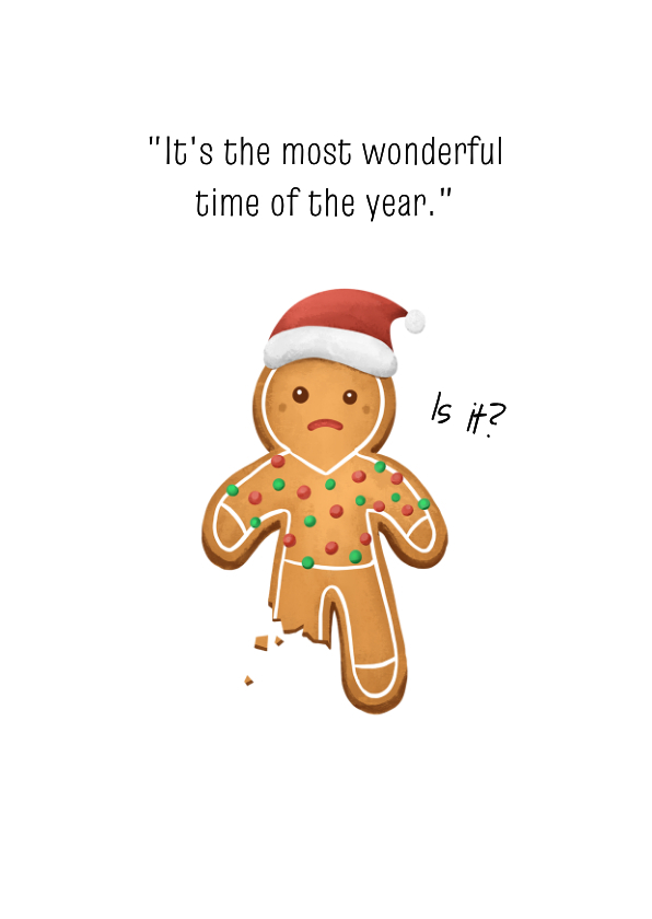 Grappig kerstkaartje gingerbreadman humor kerstmuts - Kerstkaarten Kerstkaarten - Grappig kerstkaartje gingerbreadman humor kerstmuts
