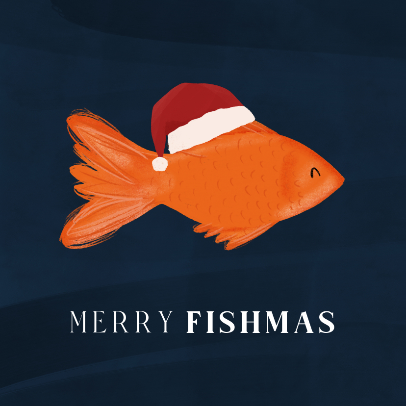 Kerstkaarten - Grappig kerstkaartje Merry Fishmas met vis en kerstmuts