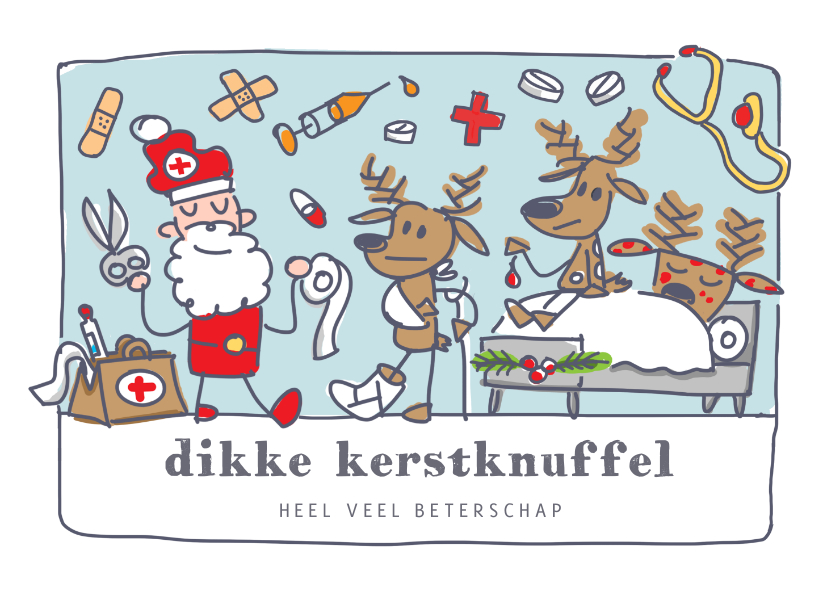 Kerstkaarten - Grappige beterschap kerstkaart met kerstman als dokter