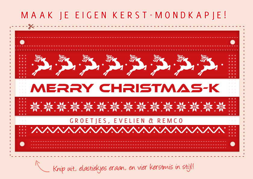 Grappige corona kerstkaart met uitknipbaar kerst mondkapje - Kerstkaarten Kerstkaarten - Grappige corona kerstkaart met uitknipbaar kerst mondkapje