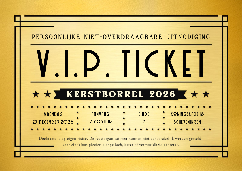 Grappige en originele V.I.P. ticket kerstfeest uitnodiging - Kerstkaarten Kerstkaarten - Grappige en originele V.I.P. ticket kerstfeest uitnodiging