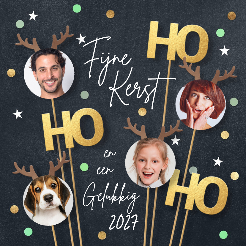 Grappige foto kerstkaart met vrolijke hertjes - Kerstkaarten Kerstkaarten - Grappige foto kerstkaart met vrolijke hertjes