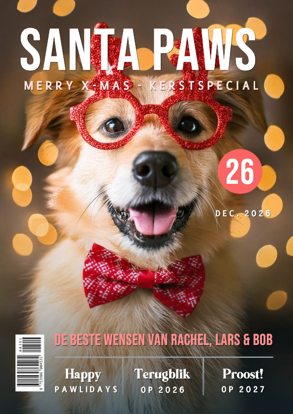 Grappige huisdier kerstkaart hond kat in tijdschrift stijl - Kerstkaarten Kerstkaarten - Grappige huisdier kerstkaart hond kat in tijdschrift stijl