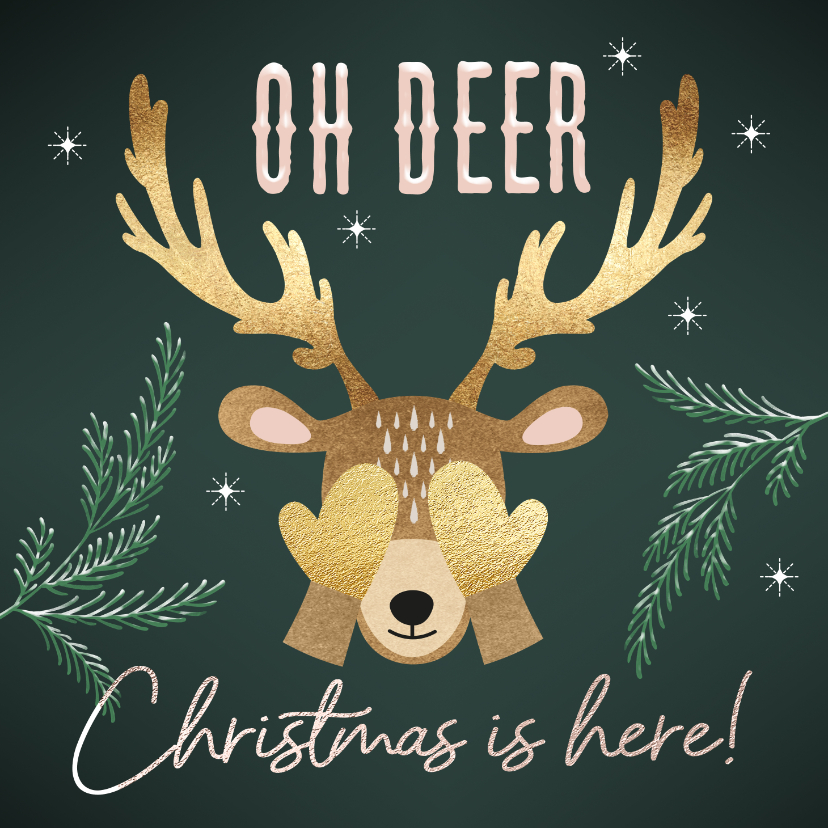 Kerstkaarten - Grappige kerstkaart hert Oh Deer groen