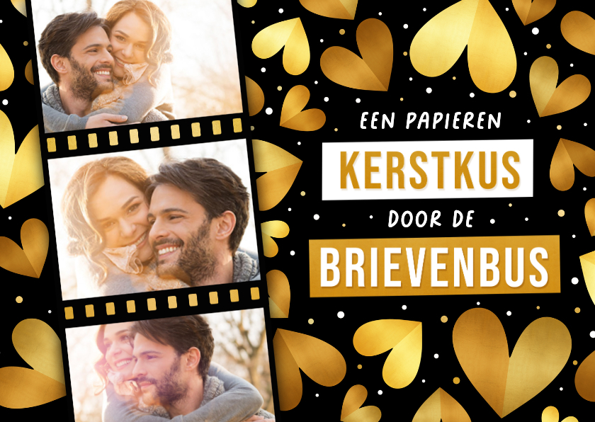 Kerstkaarten - Grappige kerstkaart kerstkus door brievenbus met foto's