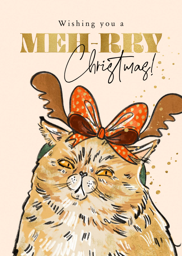 Grappige kerstkaart Meh-rry Christmas grumpy cat goud - Kerstkaarten Kerstkaarten - Grappige kerstkaart Meh-rry Christmas grumpy cat goud