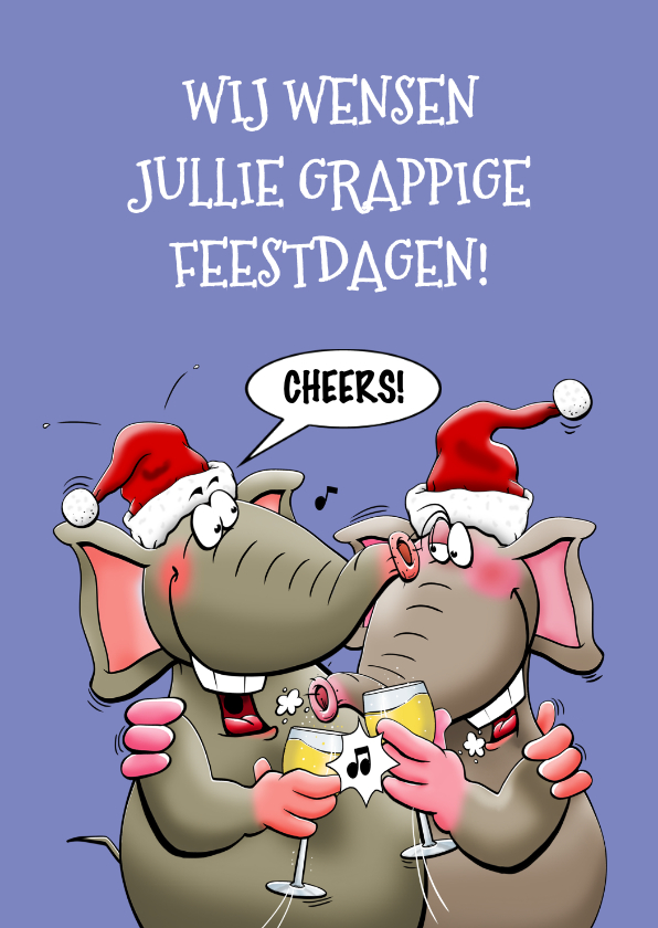 Kerstkaarten - Grappige kerstkaart met 2 leuke olifanten, die proosten